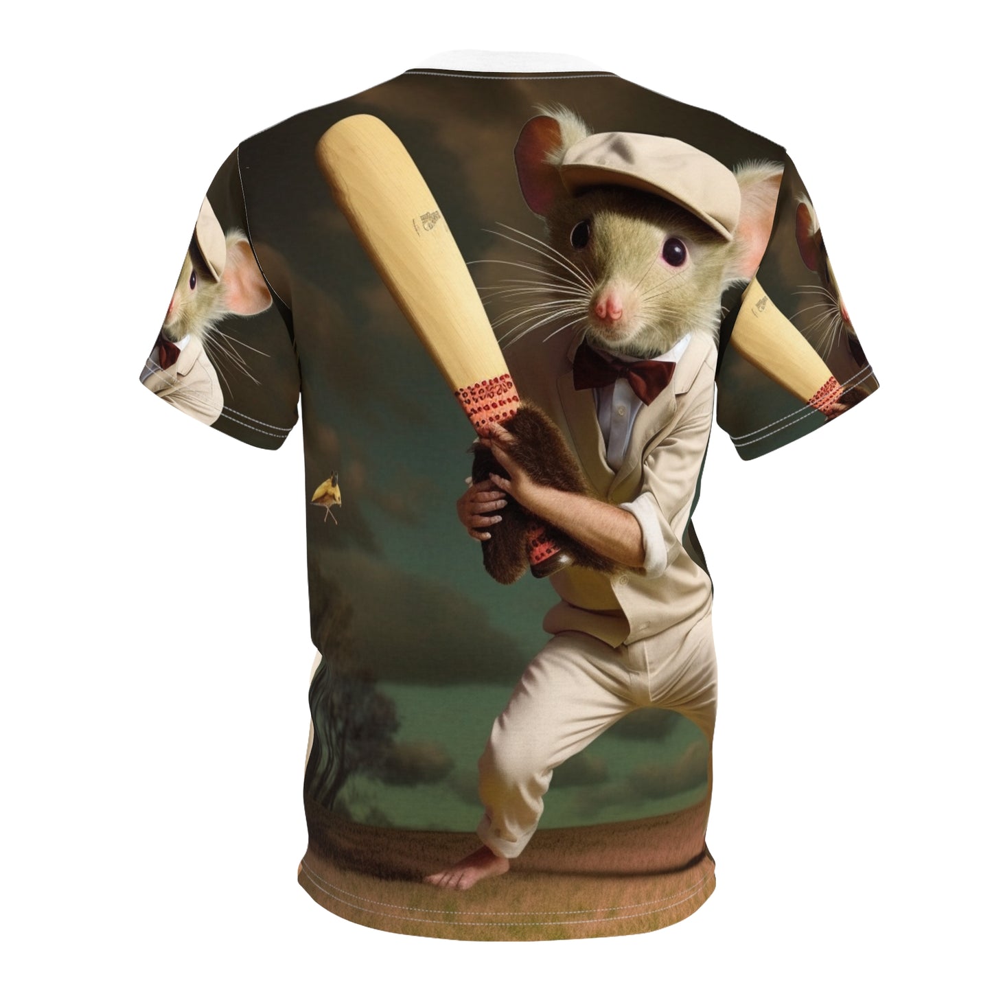 Mouse Cricket Batting, Wicket, Ball Hitting Stump, Howzat Moment - Unisex Cut & Sew Tee (AOP)