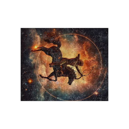 Sagittarius Constellation Totem - Archer in Action Zodiac Symbol - Crushed Velvet Blanket