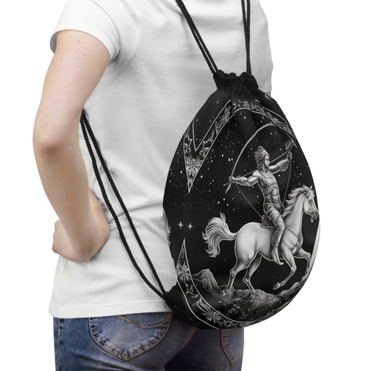 Sagittarius Drawstring Bag, Black White Archer Zodiac Astrology Horoscope