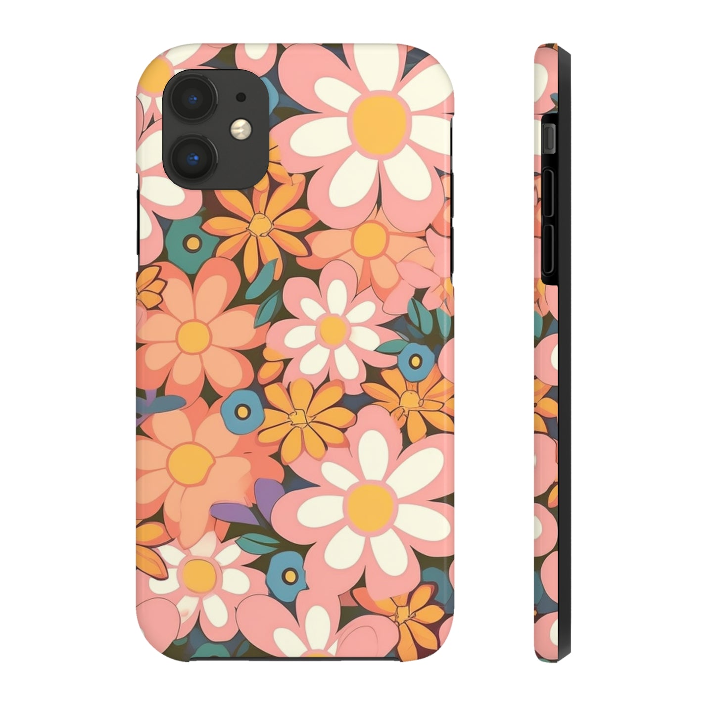 Groovy 1960s 1970s Pink & Orange Daisy Mod Floral - Tough Phone Cases