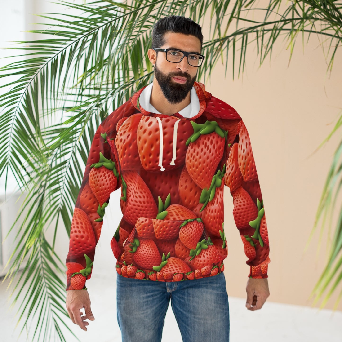 Garden Strawberries- Wild Sweet Gourmet - Farm Growing Ripe Red Fruit -Unisex Pullover Hoodie (AOP)