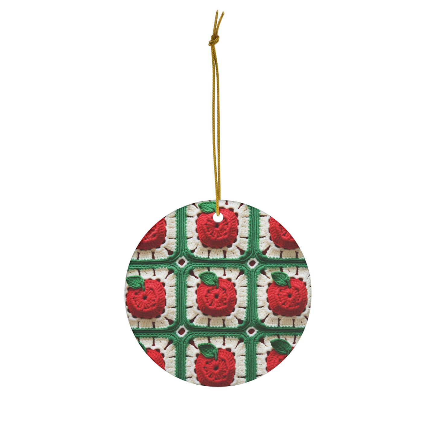 Apple Granny Square Crochet Pattern: Wild Fruit Tree, Delicious Red Design - Ceramic Ornament, 4 Shapes