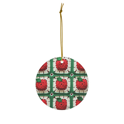 Apple Granny Square Crochet Pattern: Wild Fruit Tree, Delicious Red Design - Ceramic Ornament, 4 Shapes