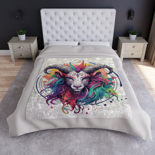 Chill Capricorn Style - Fine Line Multicolor Astrology Design - Crushed Velvet Blanket