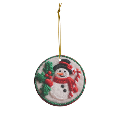 Festive Snowman Embroidered Patch: Christmas Chenille Holly & Candy Cane - Ceramic Ornament, 4 Shapes