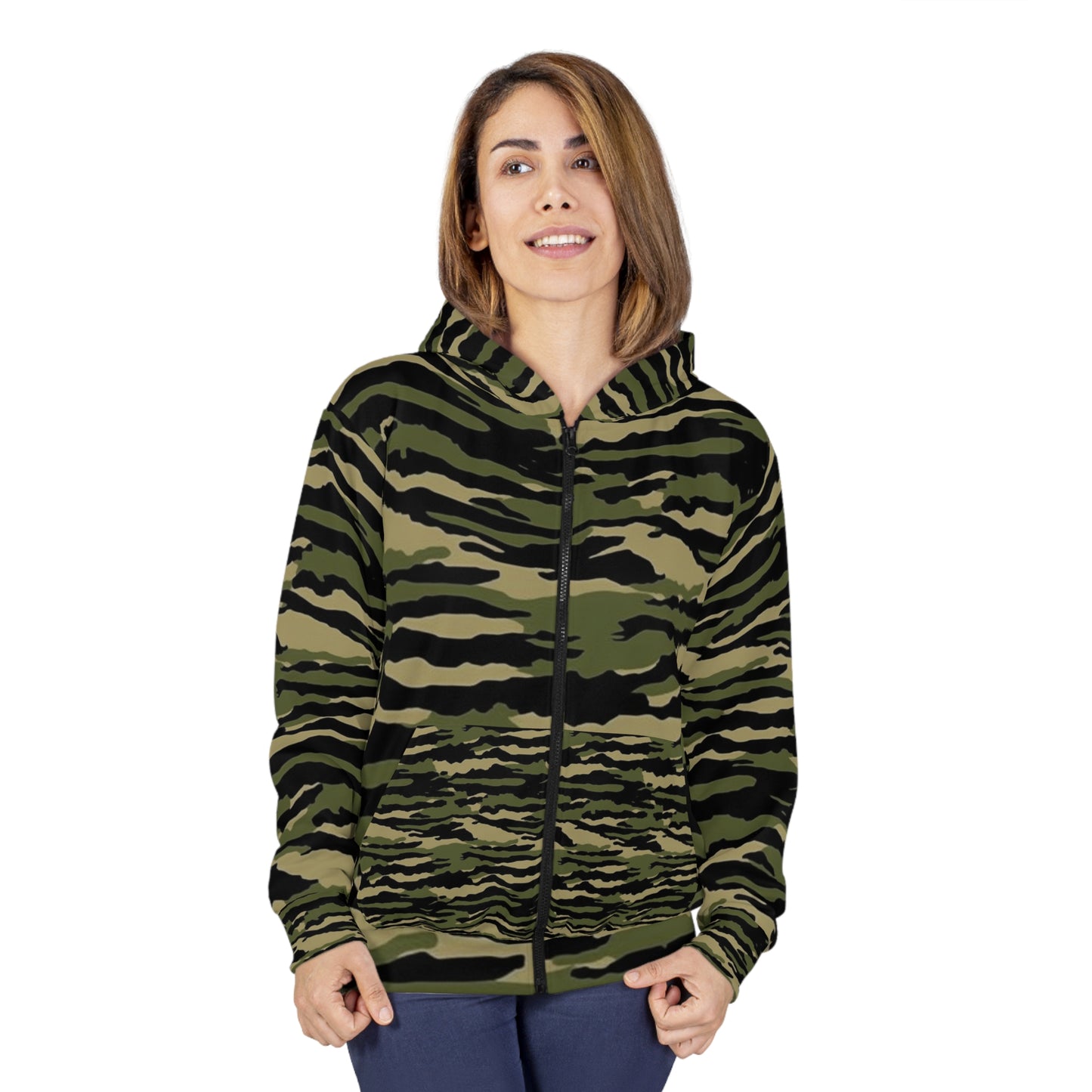 Tiger Stripe Camouflage: Military Style - Unisex Zip Hoodie (AOP)