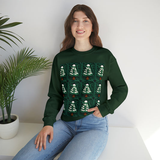 Ganchillo de árboles de Navidad de hoja perenne, artesanía navideña de pinos festivos, bosque navideño, invierno - Sudadera unisex Heavy Blend™ Crewneck