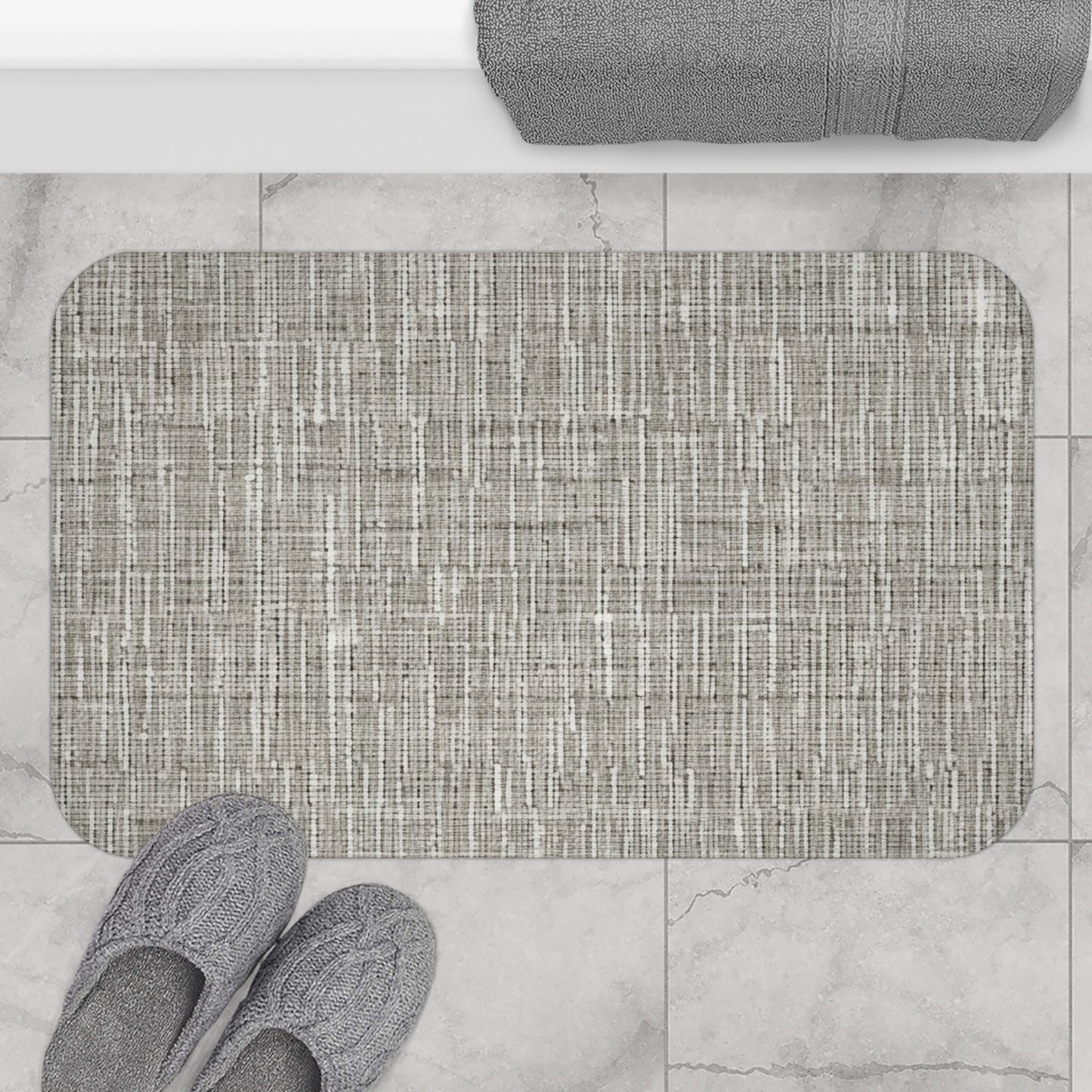 Gris plateado: diseño de tela contemporáneo inspirado en la mezclilla - Alfombra de baño