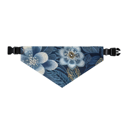 Flower Blossom Embroidery Floral on Denim Style - Pet Bandana Collar