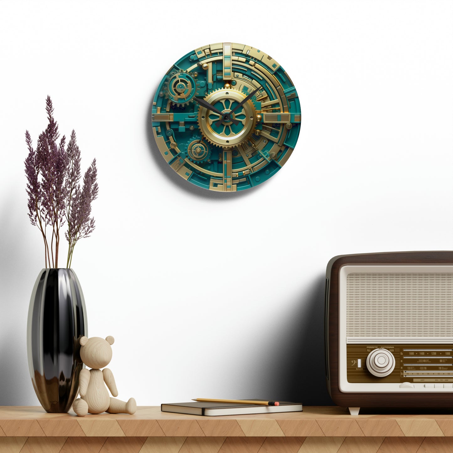 Steampunk Teal Acrylic Wall Clock