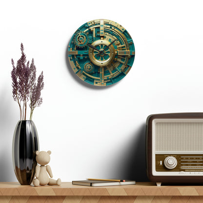 Steampunk Teal Acrylic Wall Clock