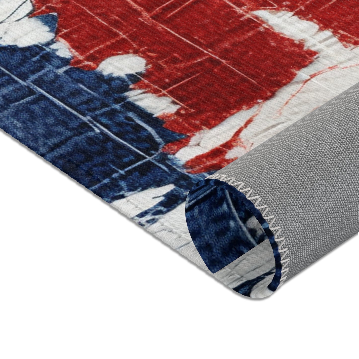 Patriotic Red, White & Blue: Distressed Denim-Style, Torn Fabric - Area Rugs