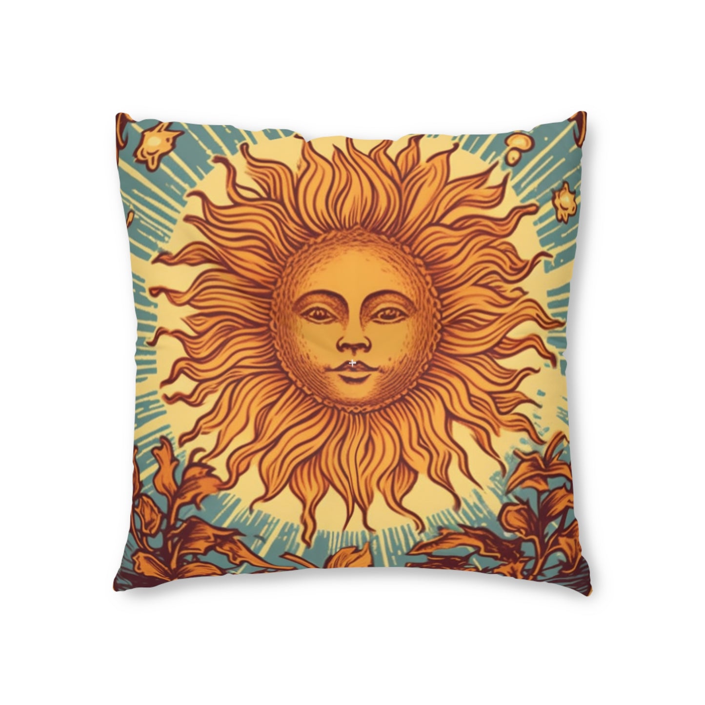 Sun Tarot Card Symbol of Growth, Life, and Radiance - Tufted Floor Pillow, Square