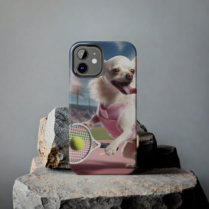 Chihuahua Tennis Ace: Dog Pink Outfit, Court Atheletic Sport Game - Tough Phone Cases