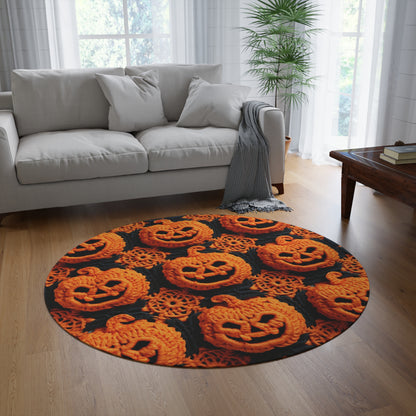 Halloween Crochet Pumpkin Scary Horror Festive Holiday Pattern - Round Rug