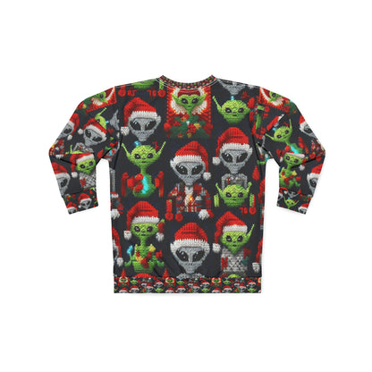 Festive Alien Invasion: Intergalactic Christmas Holiday Cheer with Santa Hats and Seasonal Gifts Crochet Pattern - Unisex Sweatshirt (AOP)