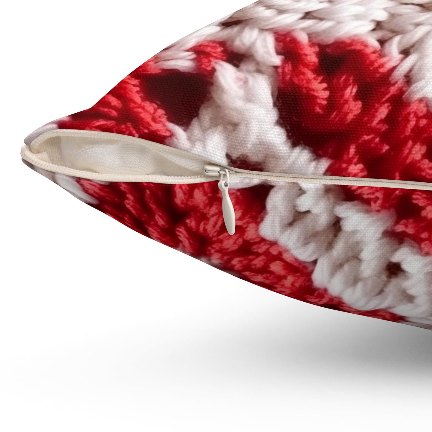 Warm Winter Red & White Crochet Knit: Cinematic Chic Texture Design - Spun Polyester Square Pillow