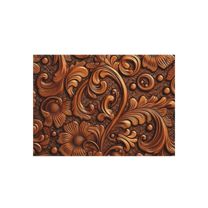 Leather Flower Cognac Classic Brown Timeless American Cowboy Design - Outdoor Rug