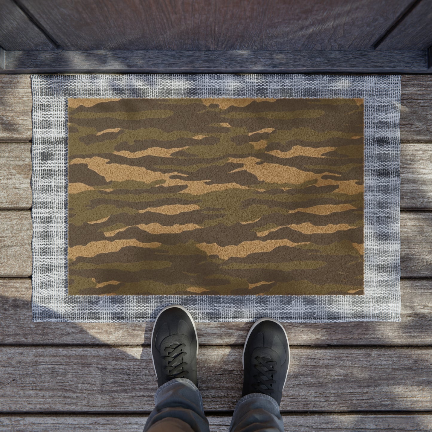 Tiger Stripe Camo Camoglauge = Door Coir Mat - Grade A Tufted Coir Coconut Fiber