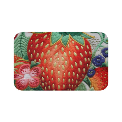 Berry Delight: Sun-Kissed Strawberries Fields Meet Embroidered Style Strawberry Patterns - Bath Mat