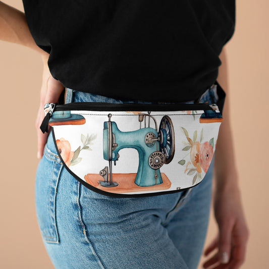 Watercolor Sewing Machines & Floral Bouquets: Antique Feminine Minimalist Styling - Fanny Pack