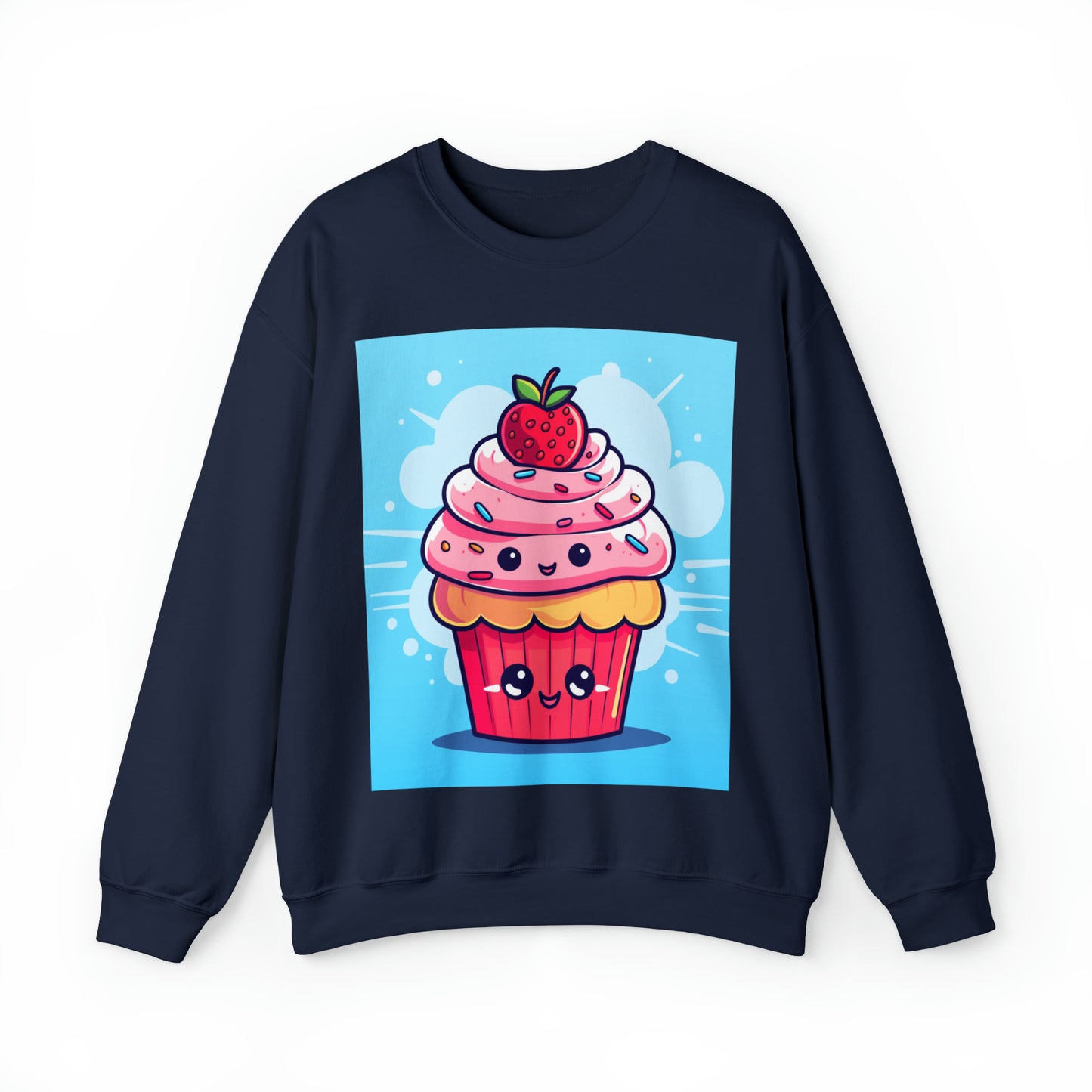 Strawberry Delight - Kawaii Cupcake Art - Sweet Anime Manga Dessert Charm - Unisex Heavy Blend™ Crewneck Sweatshirt