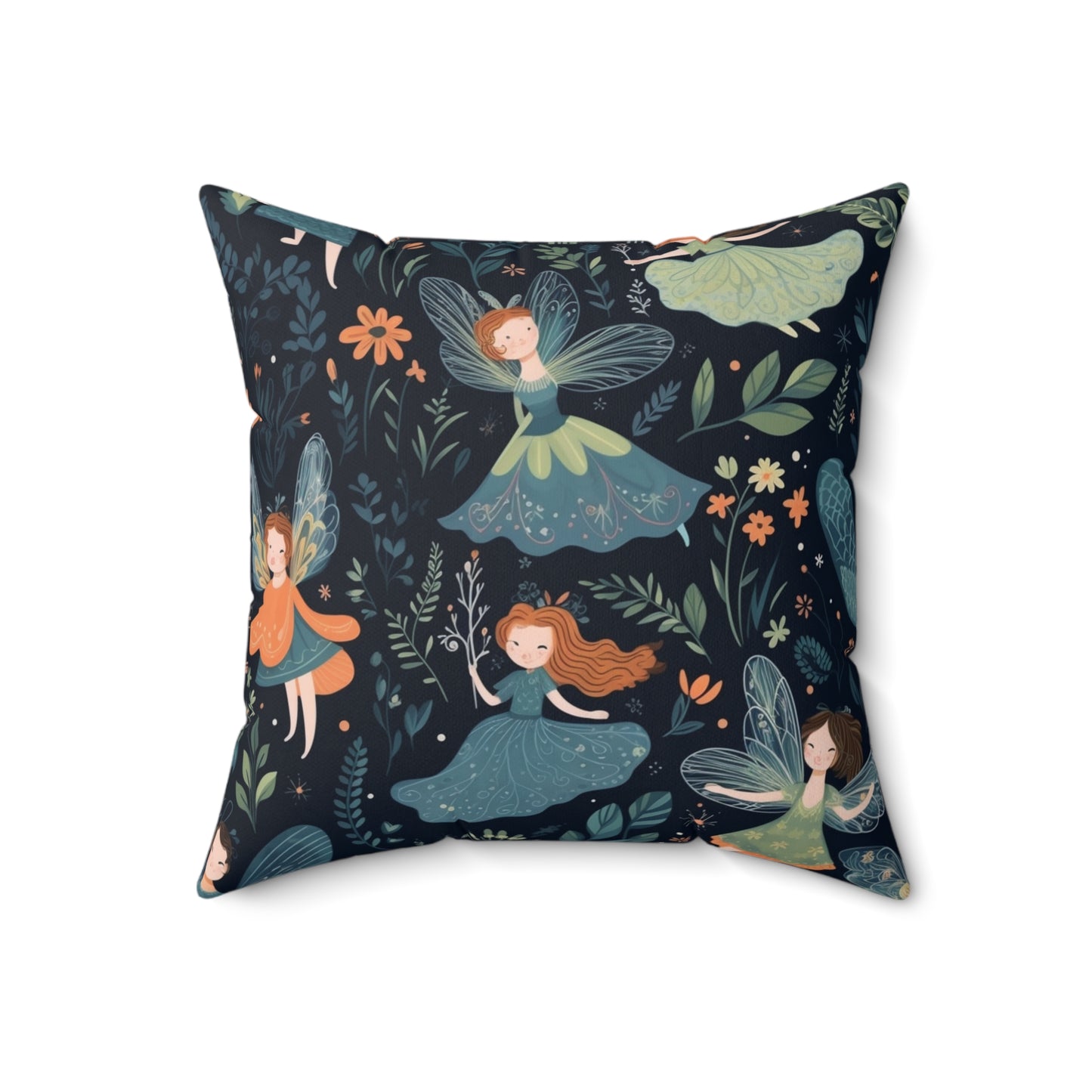 Enchanting Fairy Tale Pattern - Vibrant & Magical Fairies - Spun Polyester Square Pillow