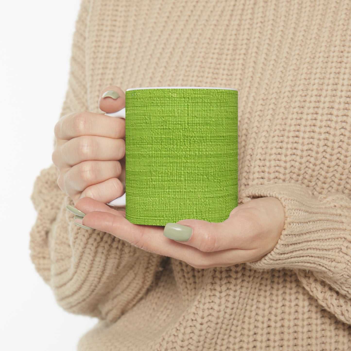 Lush Grass Neon Green: Denim-Inspired, Springtime Fabric Style - Ceramic Mug 11oz