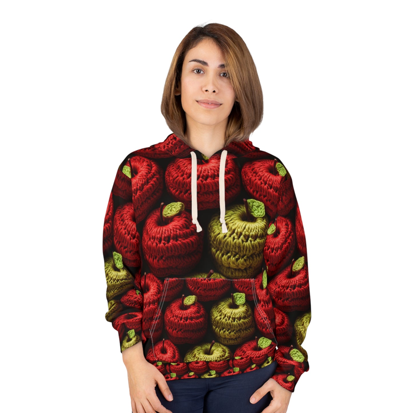 Crochet Apple Amigurumi - Big American Red Apples - Healthy Fruit Snack Design - Unisex Pullover Hoodie (AOP)