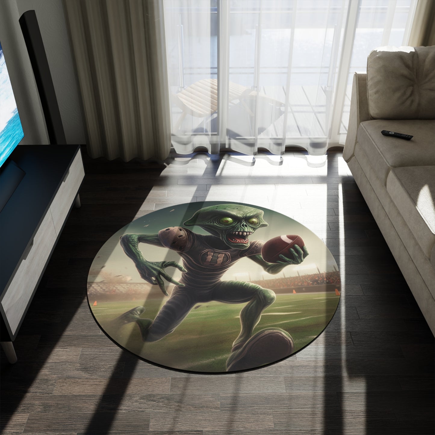 Alien Football Space Sport Game Stadium Athlete Galaxy Player - Round Rug