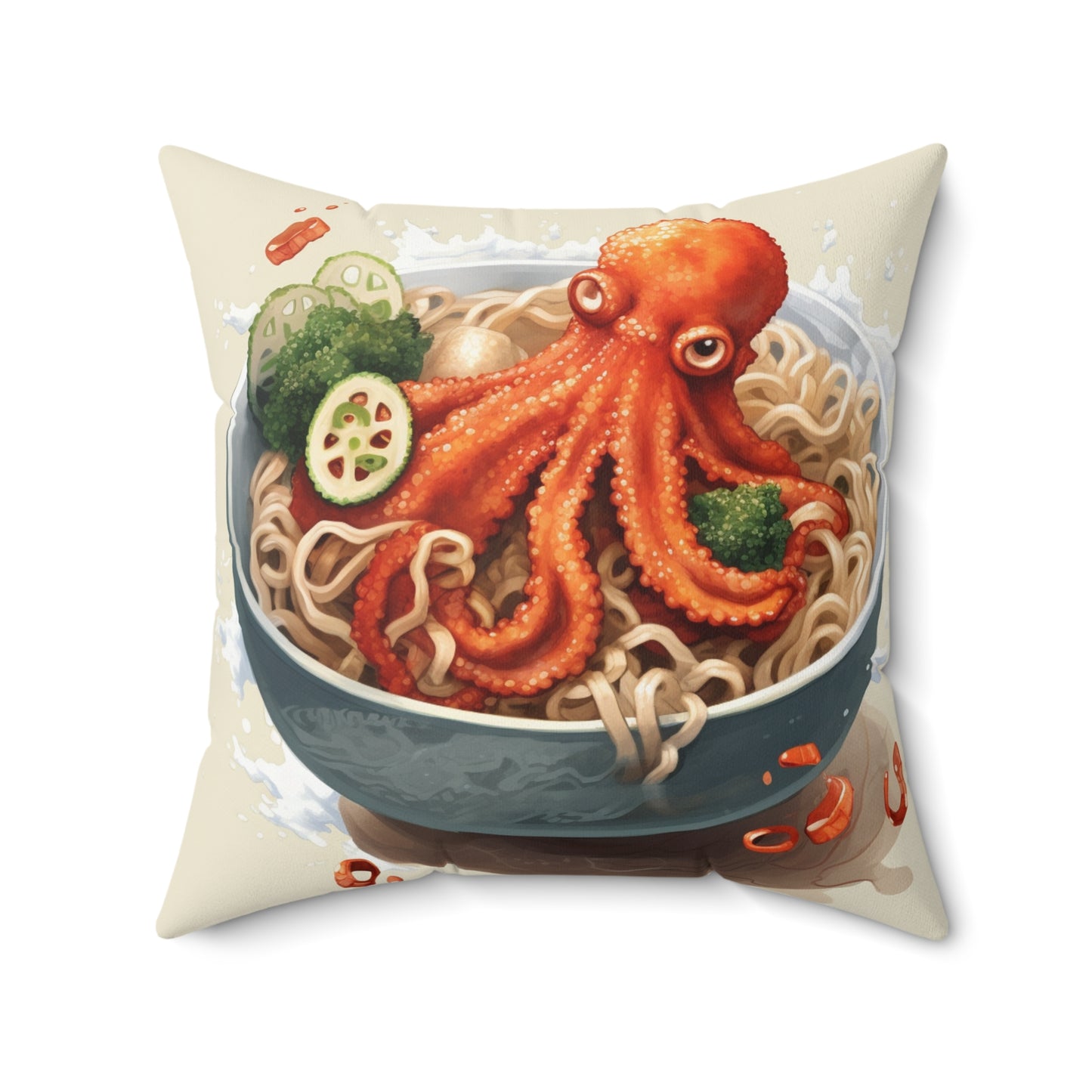 Ramen Octopus Bowl Anime Estilo tradicional japonés - Almohada cuadrada de poliéster hilado 