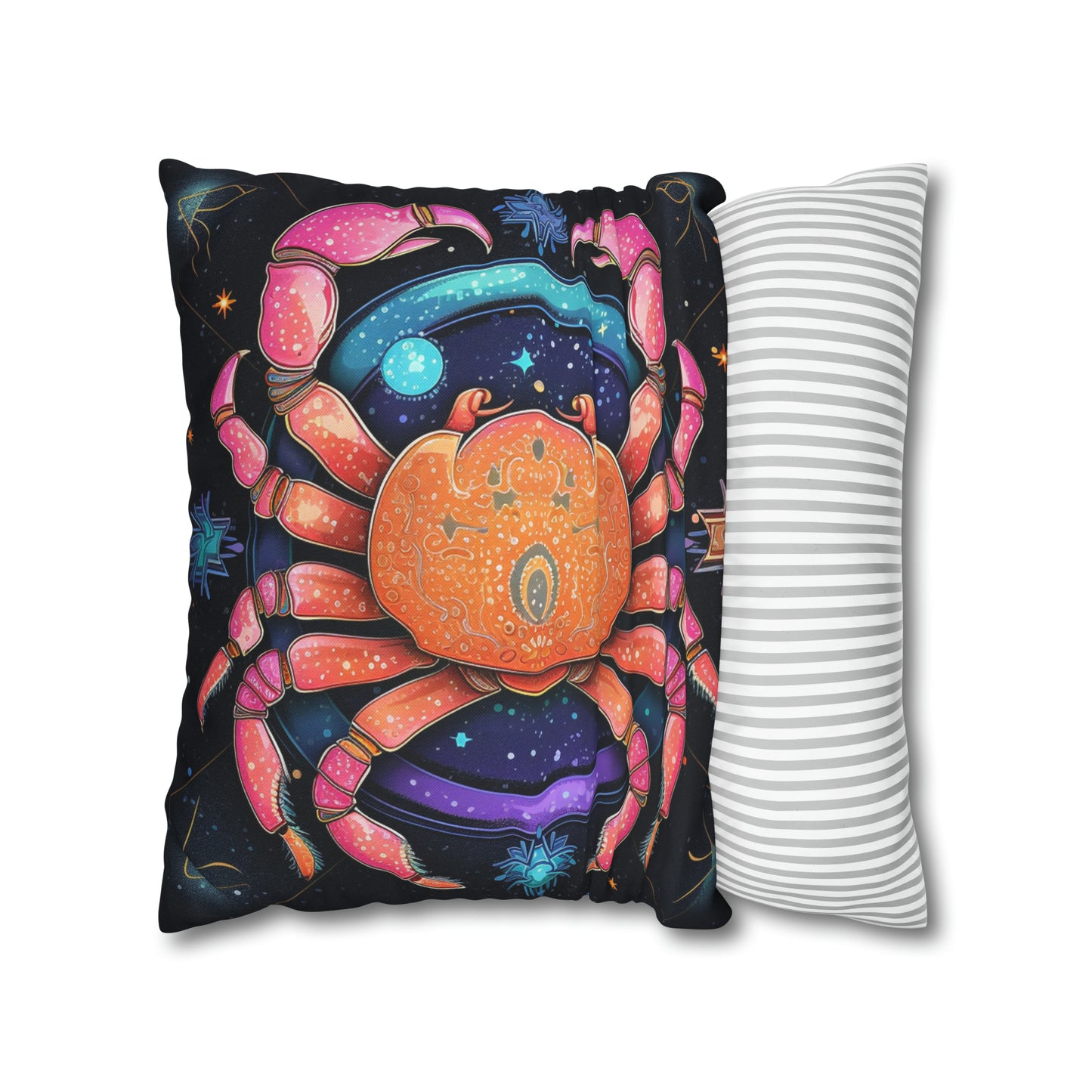 Rainbow Celestial Crab - Vibrant Cancer Zodiac Sign Art - Spun Polyester Square Pillow Case