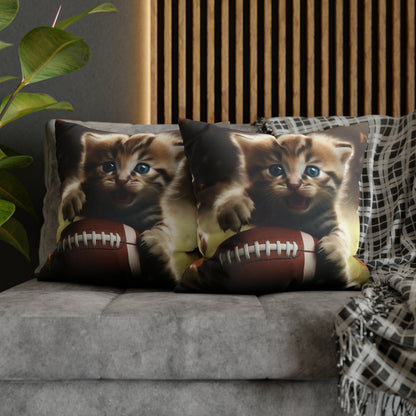 Football Kitten Touchdown: Tabby's Winning Play Sport Game - Spun Polyester Square Pillow Case