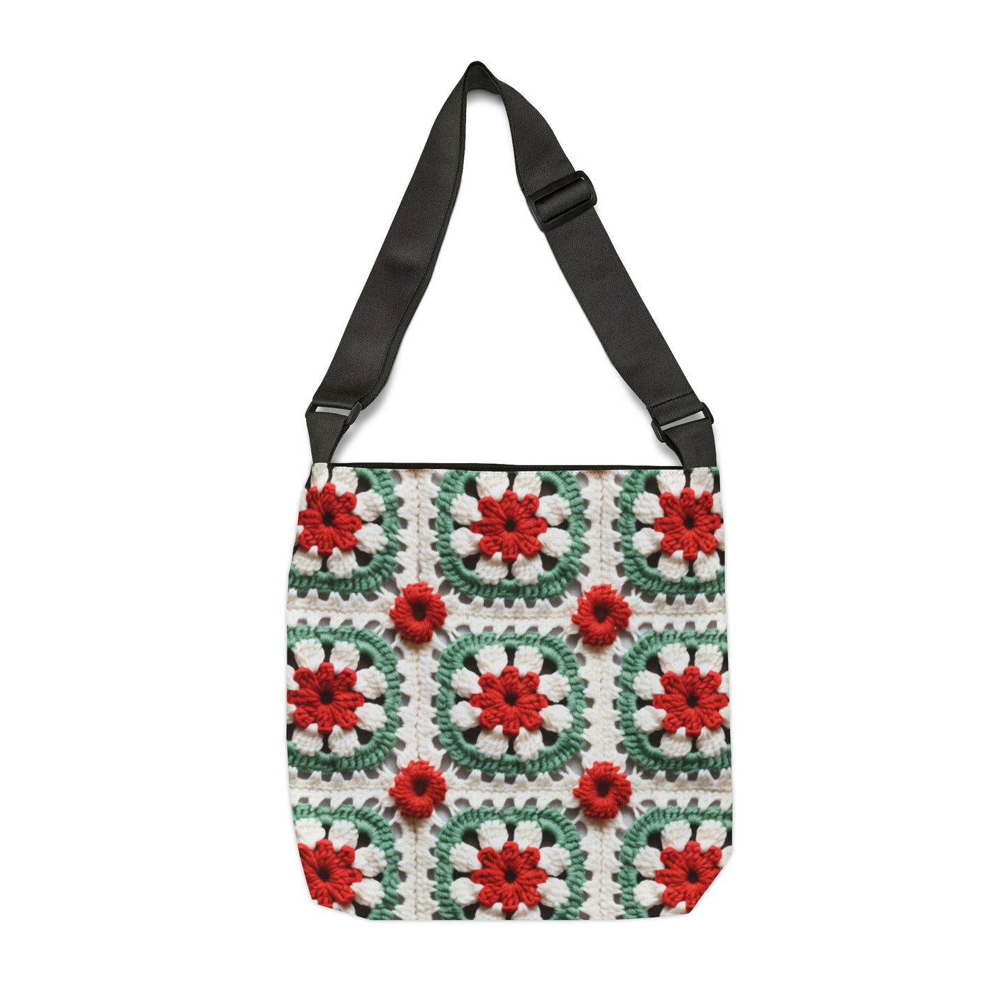 Navidad Granny Square Crochet, Cottagecore Winter Classic, Vacaciones de temporada - Bolso de mano ajustable (AOP) 