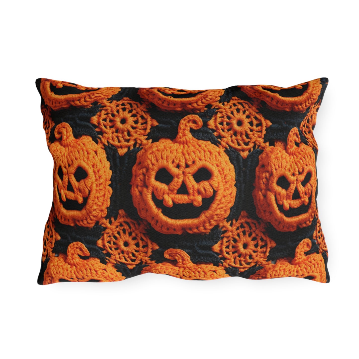 Halloween Crochet Pumpkin Scary Horror Festive Holiday Pattern - Outdoor Pillows