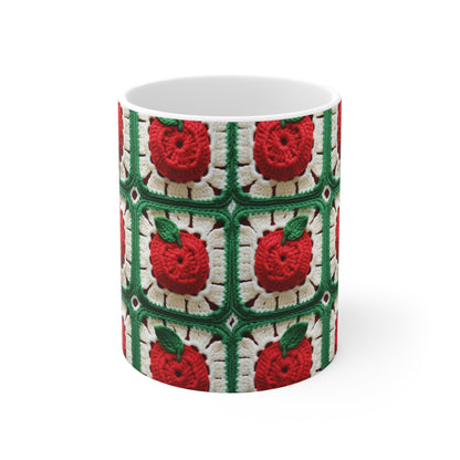 Apple Granny Square Crochet Pattern: Wild Fruit Tree, Delicious Red Design - Ceramic Mug 11oz