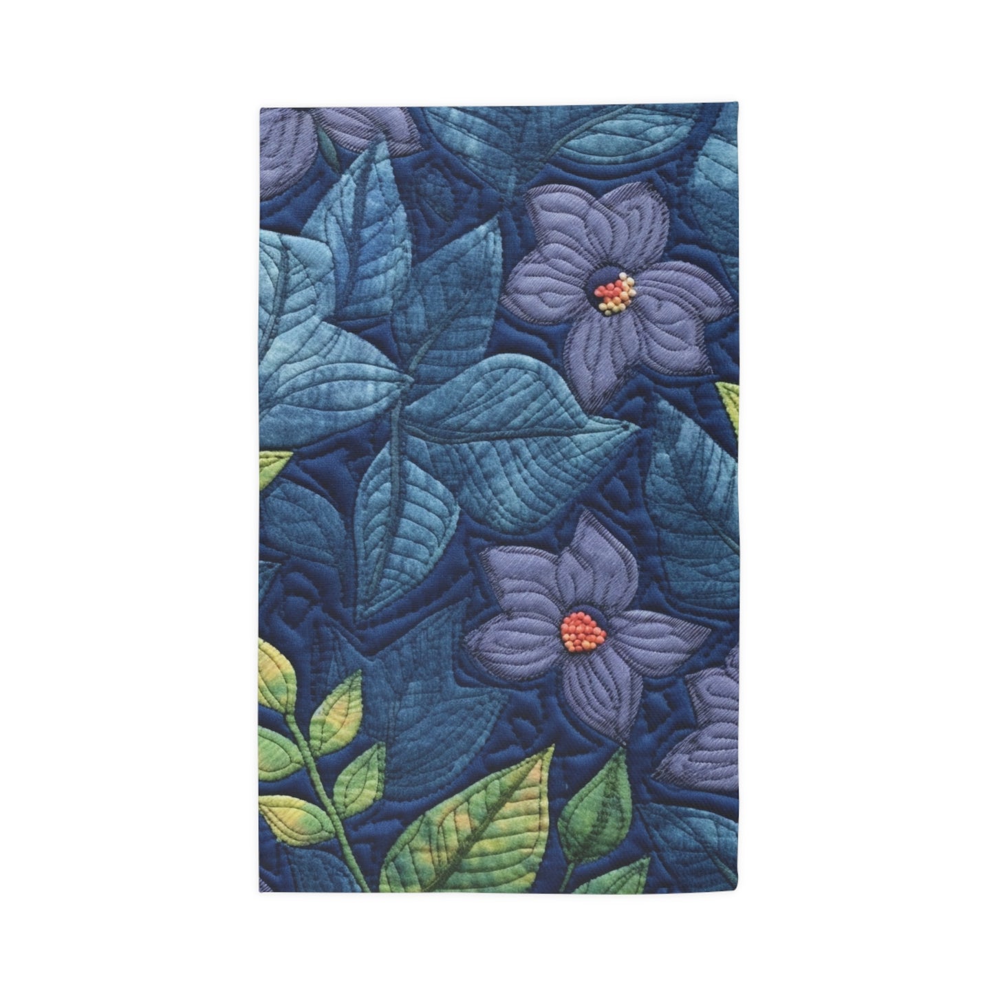 Floral Embroidery Blue: Denim-Inspired, Artisan-Crafted Flower Design - Dobby Rug