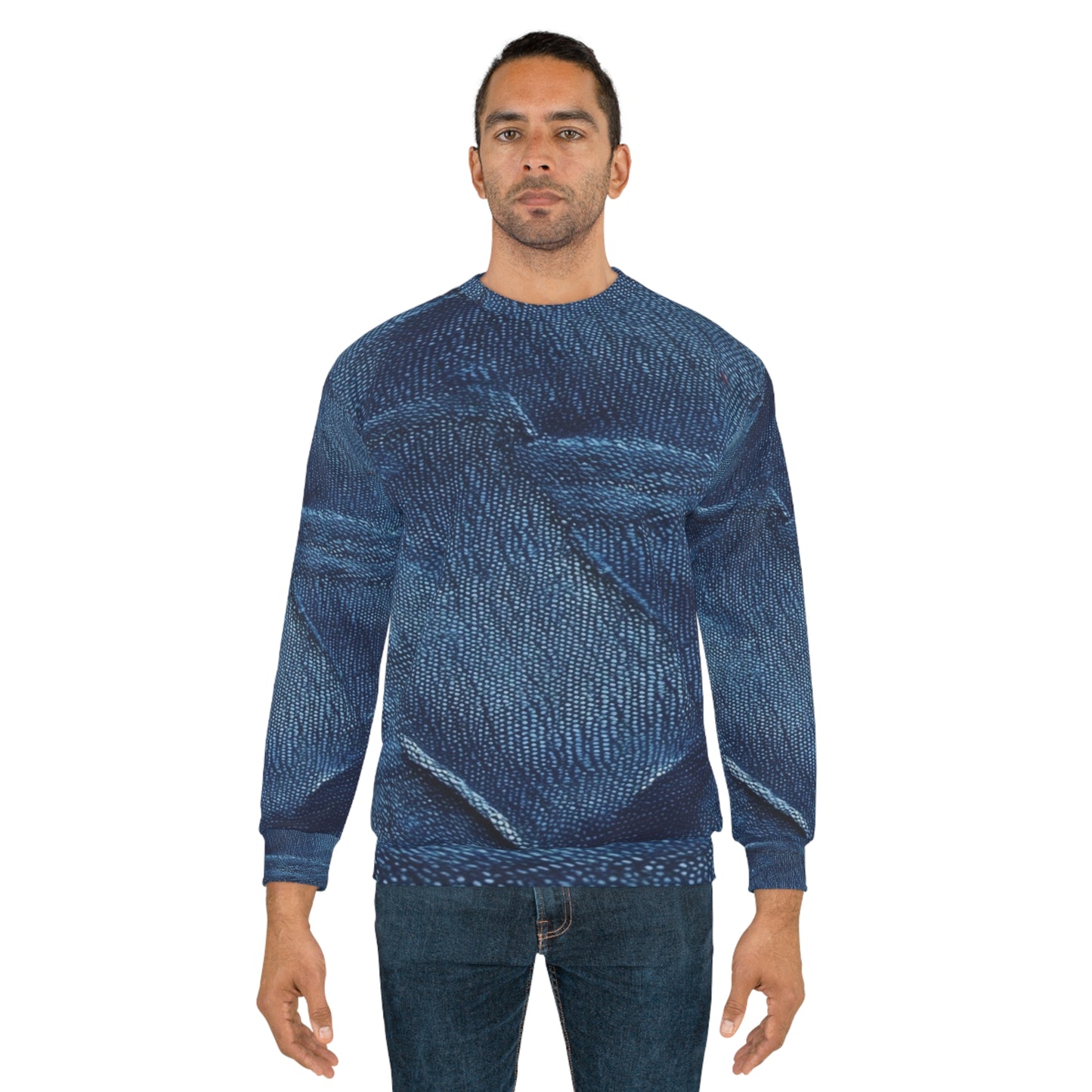 Dark Blue: Distressed Denim-Inspired Fabric Design - Unisex Sweatshirt (AOP)