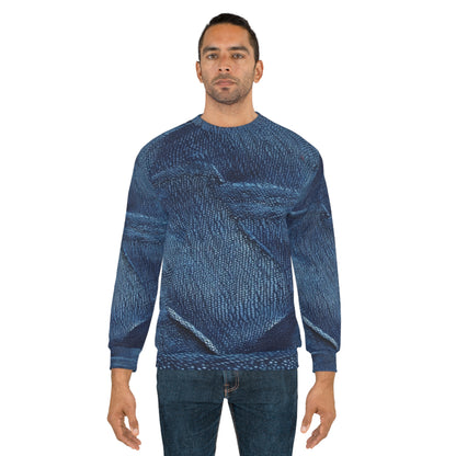 Dark Blue: Distressed Denim-Inspired Fabric Design - Unisex Sweatshirt (AOP)