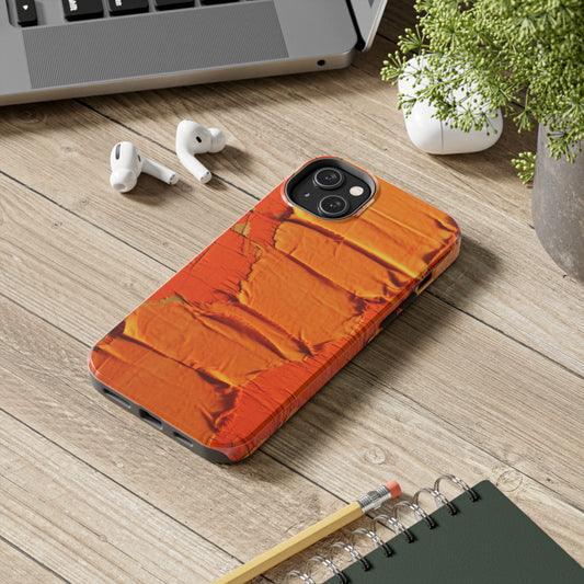 Fiery Citrus Orange: Edgy Distressed, Denim-Inspired Fabric - Tough Phone Cases