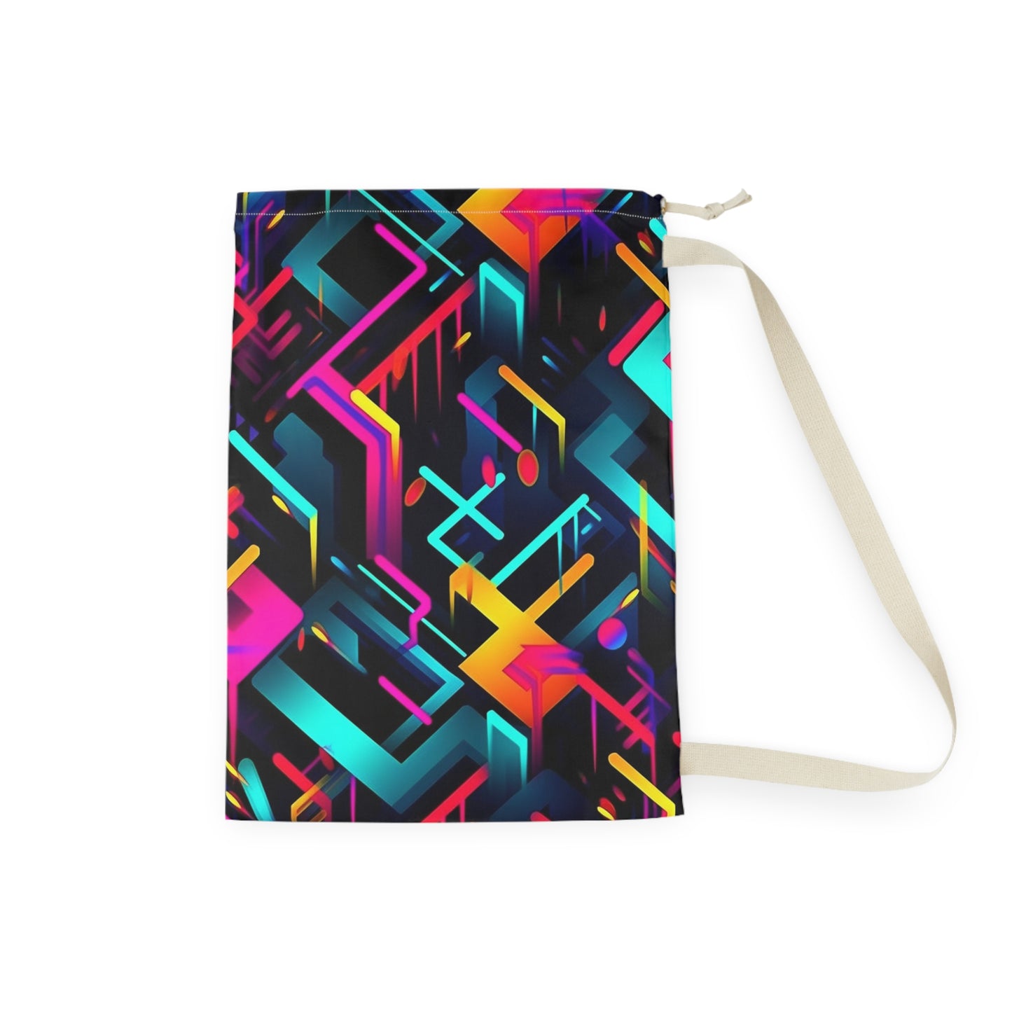 Vibrant Trendy Neon Abstract Geometric Pattern Design Laundry Bag