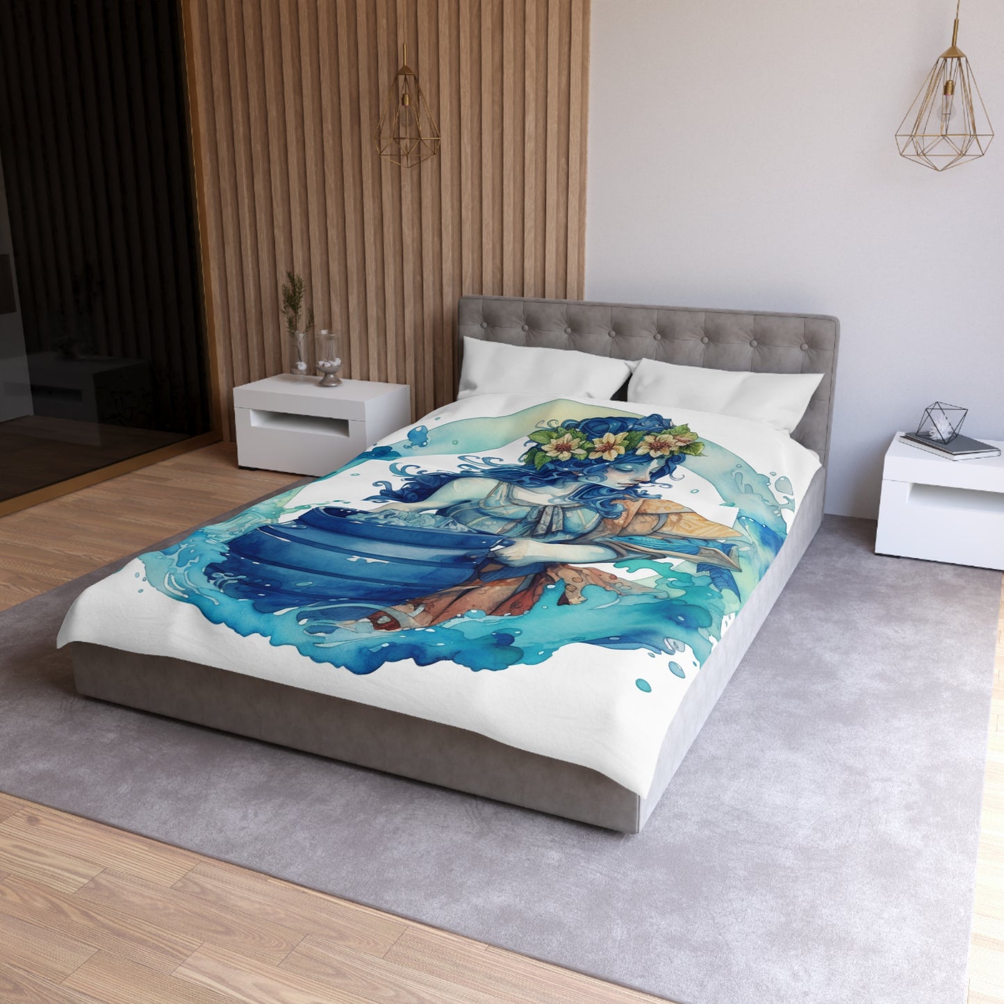 Artistic Aquarius Zodiac - Watercolor Water-Bearer Depiction - Microfiber Duvet Cover