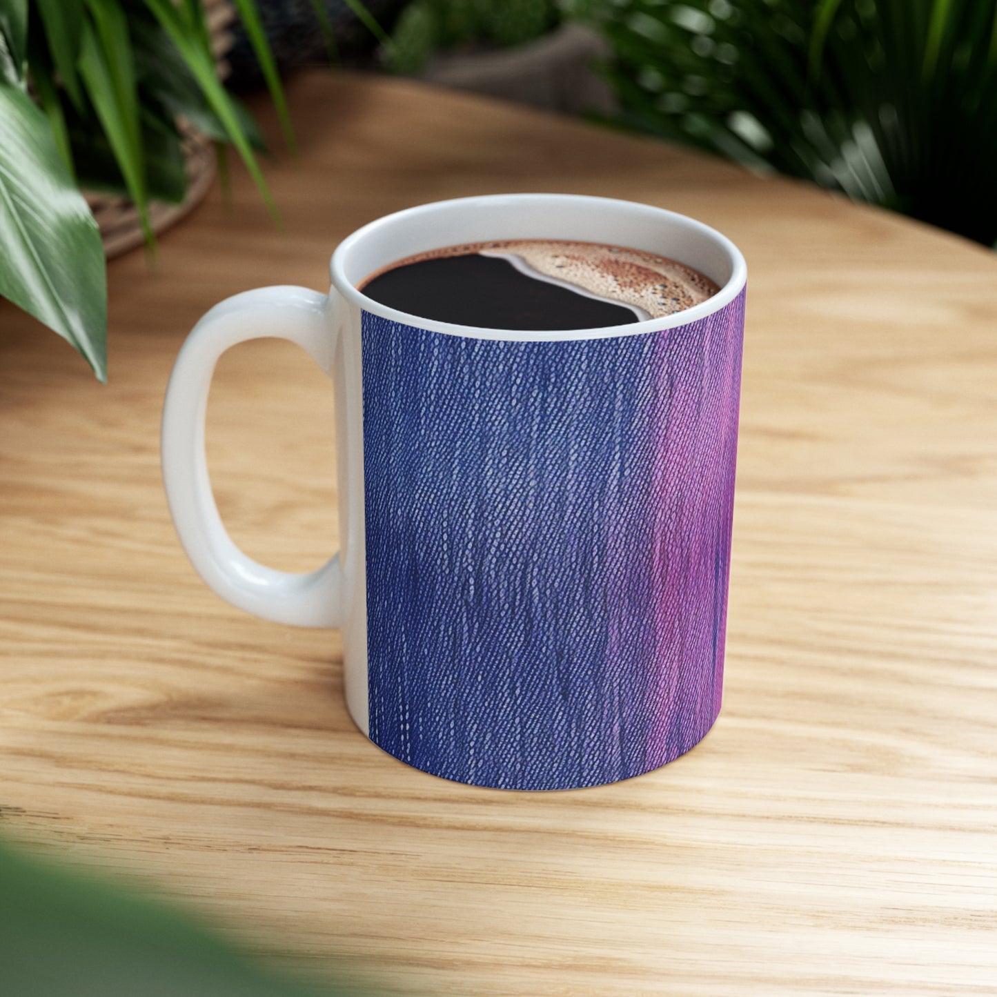 Dual Delight: Half-and-Half Pink & Blue Denim Daydream - Ceramic Mug 11oz