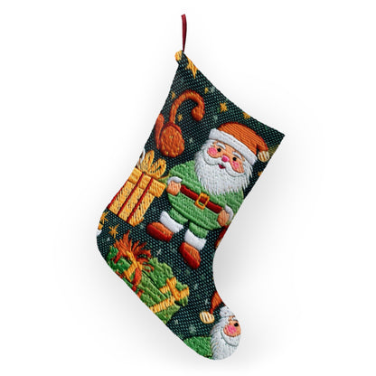 Christmas Santa Claus - Embroidered Presents - Festive Winter Wonderland - Deck the Halls Design - Christmas Stockings