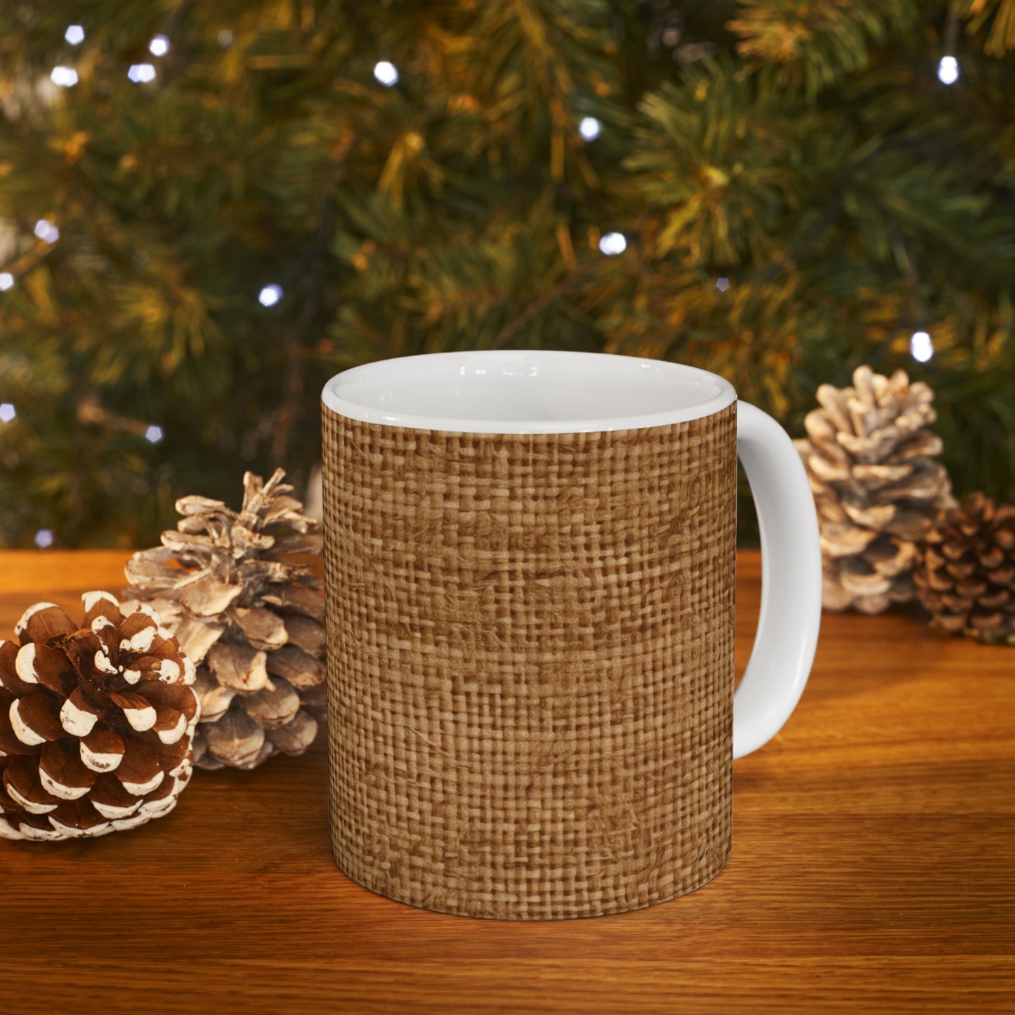 Brown Light Chocolate: Denim-Inspired Elegant Fabric - Ceramic Mug 11oz