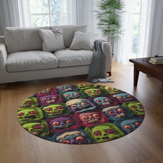 Zombie Crochet Halloween Spooky Holiday Festive Horror Living Dead - Round Rug