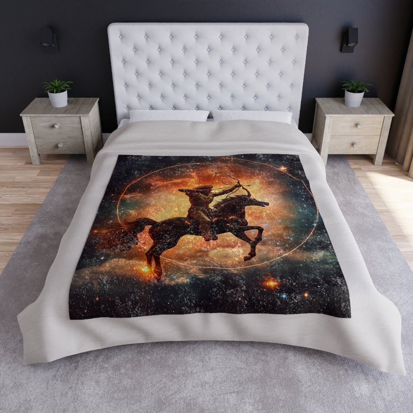 Sagittarius Constellation Totem - Archer in Action Zodiac Symbol - Crushed Velvet Blanket