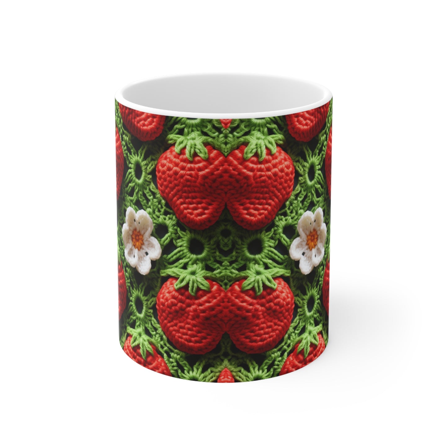 Strawberry Field Crochet - Forever Forest Greens - Fruit Berry Harvest Crop - Ceramic Mug 11oz