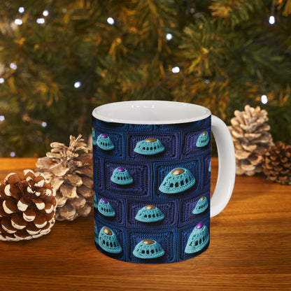 Spaceship UFO Crochet - Galactic Travel Ship - Alien Craft - Flying Saucer - Ceramic Mug 11oz