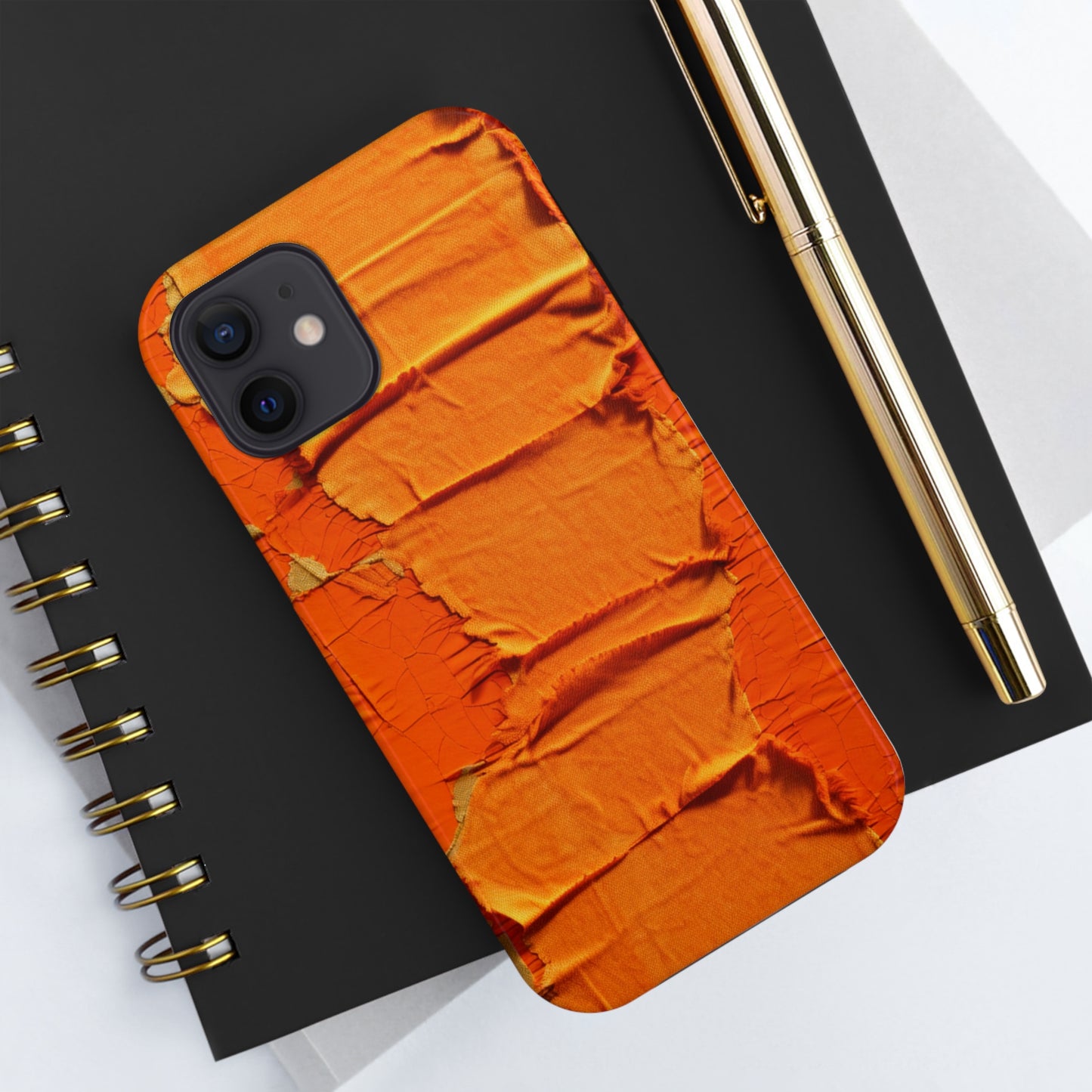 Fiery Citrus Orange: Edgy Distressed, Denim-Inspired Fabric - Tough Phone Cases